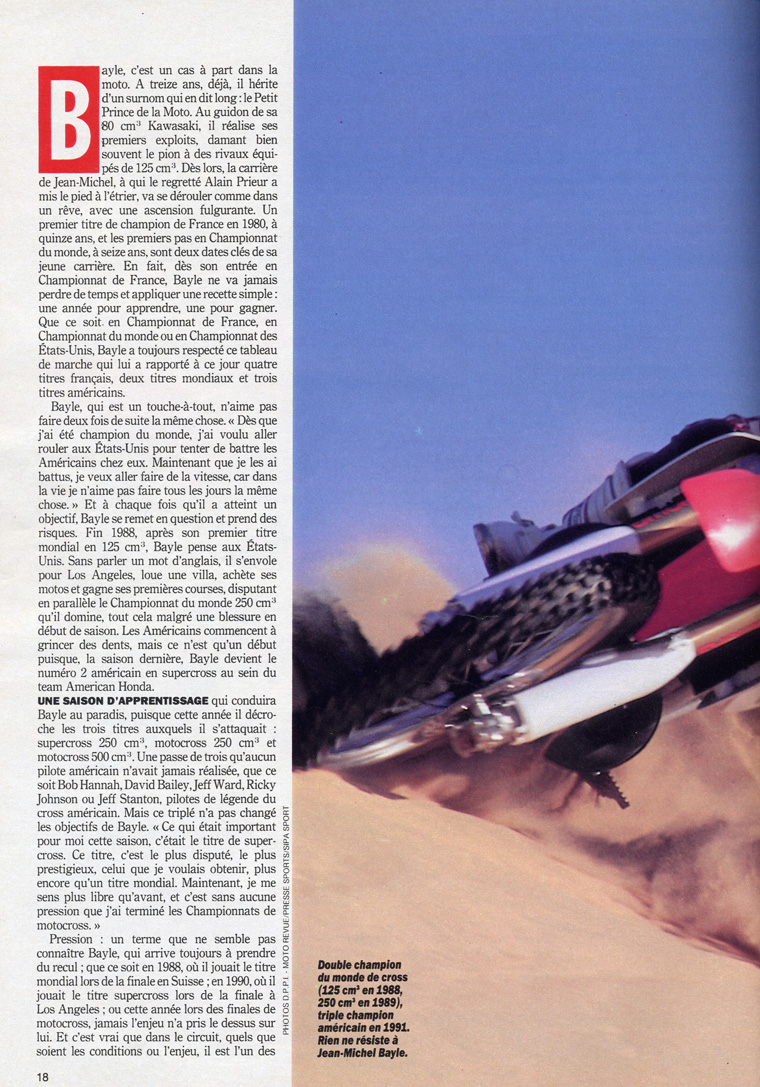 La cinquième page du sujet sur Jean-Michel Bayle dans le magazine l'équipe du 16 novembre 1991